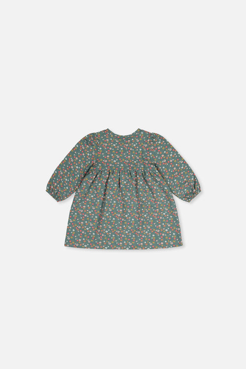 Baby Organic Cotton Printed Dress Green Floral Print