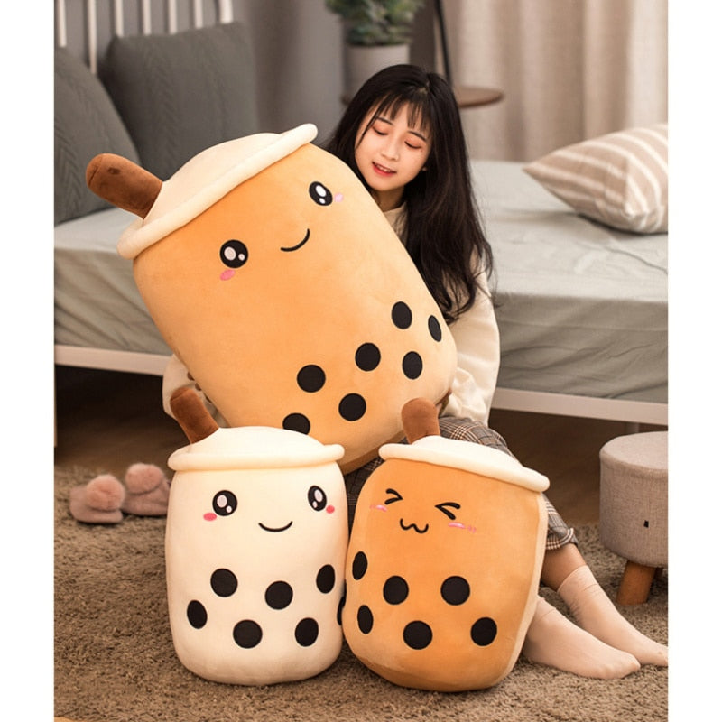 Boba Tea Plush Pillow - Strawberry & Milk Tea