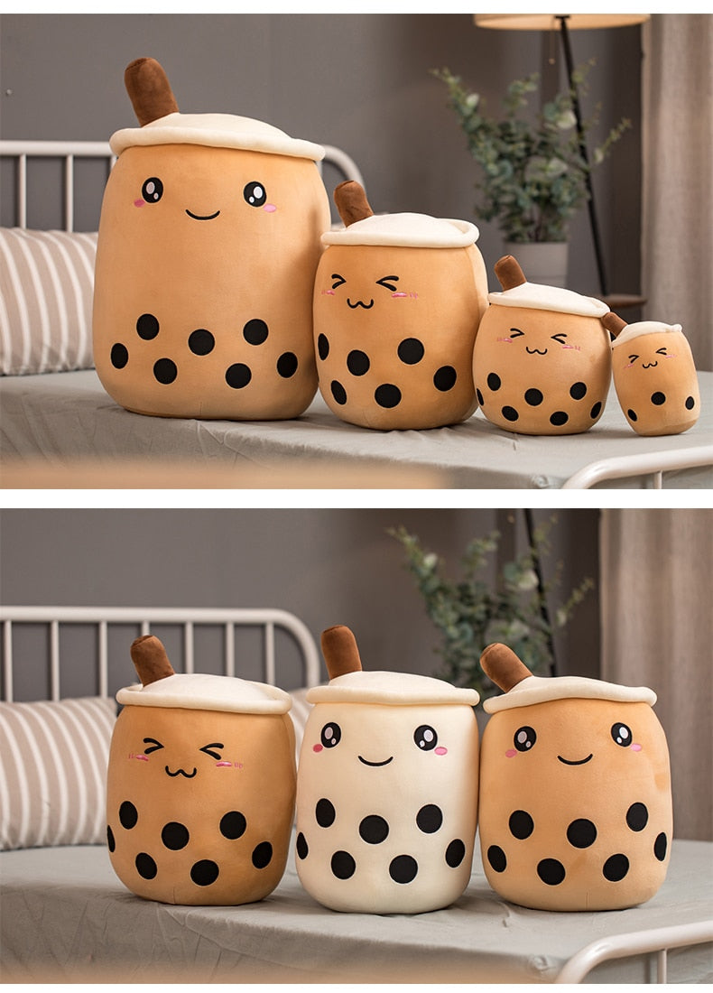 Boba Tea Plush Pillow - Strawberry & Milk Tea