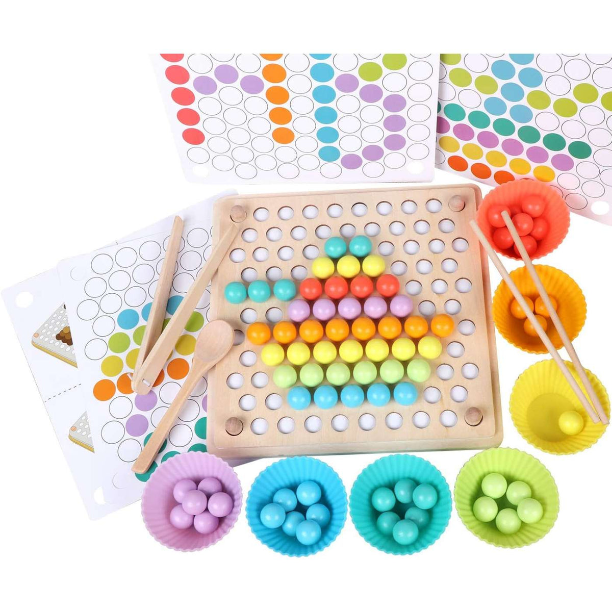 Wooden Montessori Peg Board Beads Game